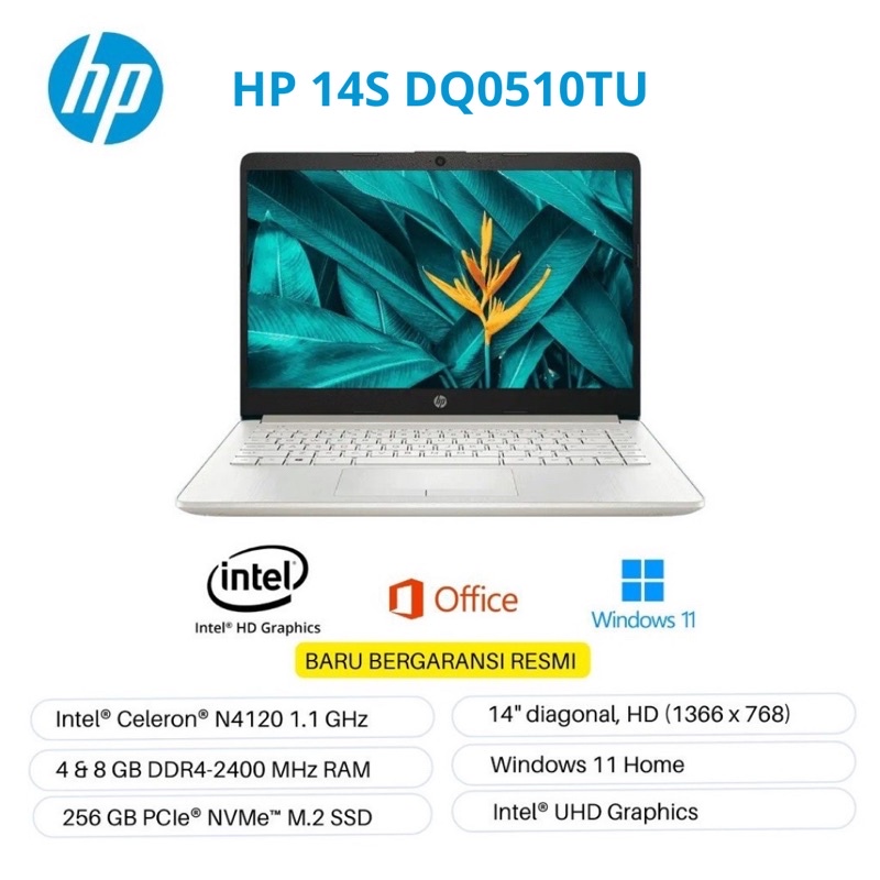 LAPTOP Hp 14S DQ0510TU Ram 4/8 Ssd 256 N4120 BARU GARANSI RESMI