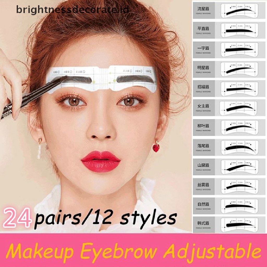 [Birth] 24pasang Stiker Template Alis Dapat Disesuaikan Kartu Panduan Stensil Alat Makeup [ID]