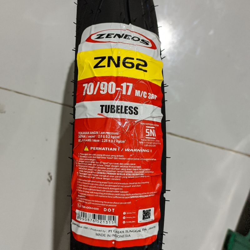 BAN LUAR TUBELESS 70/90-17 ZENEOS ZN62 SEPEDA MOTOR