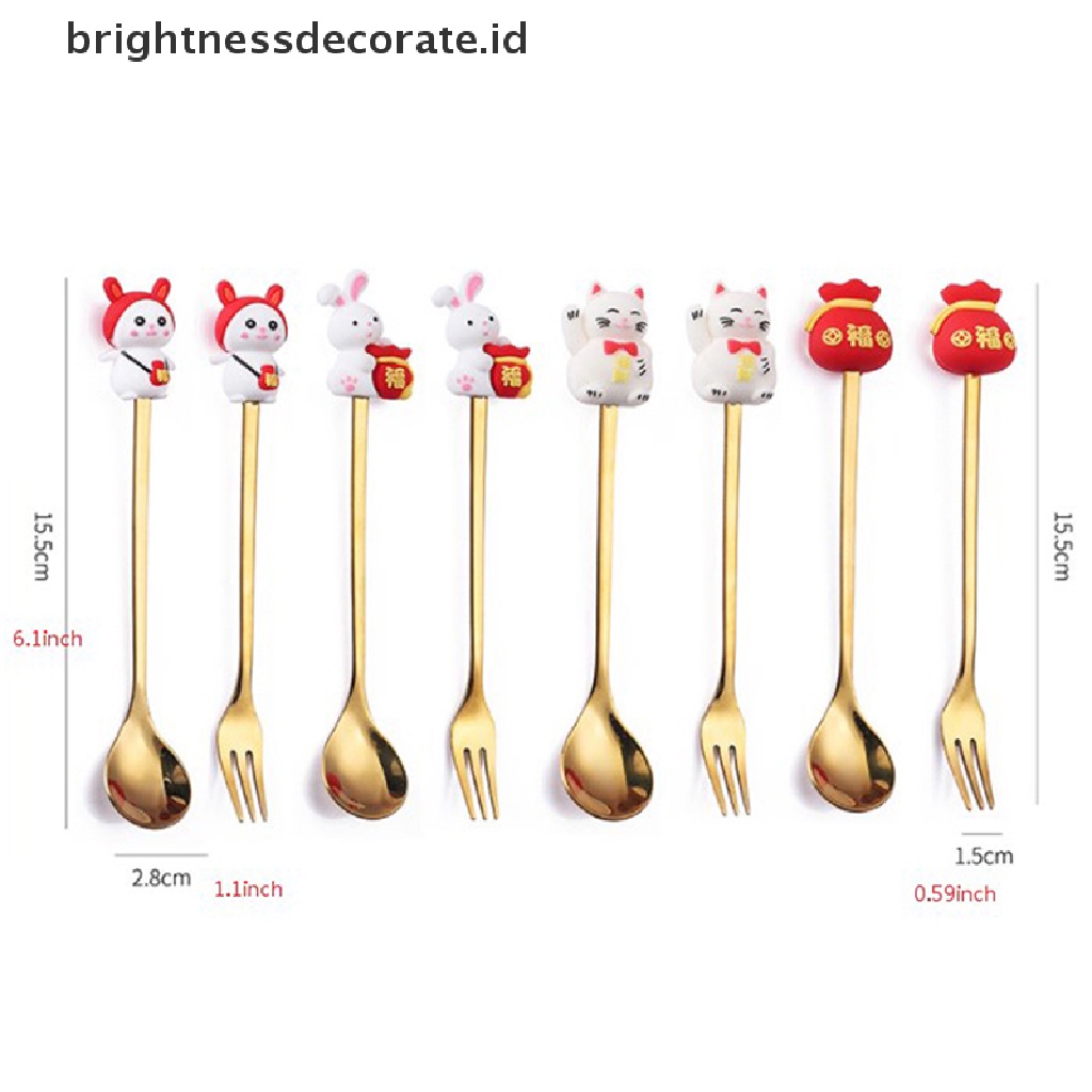 [Birth] Hadiah Imlek Alat Makan Sendok Kelinci Sendok Garpu Set Zodiak Dessert Spoon [ID]