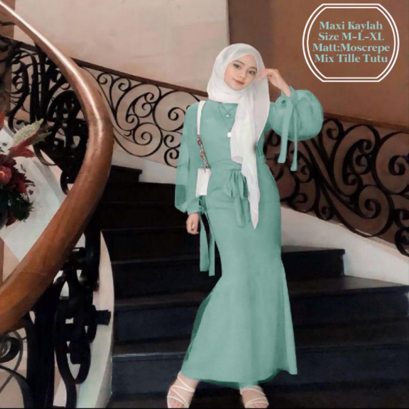 Pakaian Muslim Wanita Busui Model Duyung Terbaru Lengan Balon/Maxi Kaylah Dress Size M-L-XL Matt Moscrepe Mix Tille Tutu