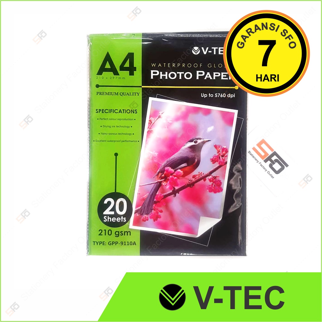 

Glossy Photo Paper V-Tec A4 210 Gsm - Kertas Foto 210 gsm