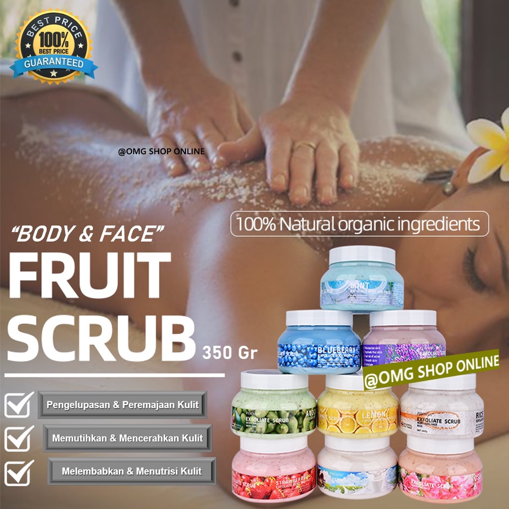 TERMURAH !!! Feicaoji Fruit Body Scrub Pembersih Kulit Alami Pemutih Kulit Badan Wajah 350 Gr / Lulur Pemutih Badan Whitening Body Scrub Brightening Skin Lightening Body Scrub / Lulur Badan Lulur Mandi Pembersih Daki Perontok Daki Body Spa Exfoliating Gel