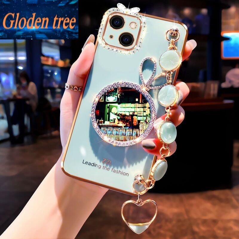 IPHONE Gloden tree Phone Case Untuk Iphone6 6Plus 7ipse 2020 7Plus X XR XSMAX 12 12Pro Kelinci vanity mirror Perhiasan Gelang, Bingkai Foto Dengan Berlian