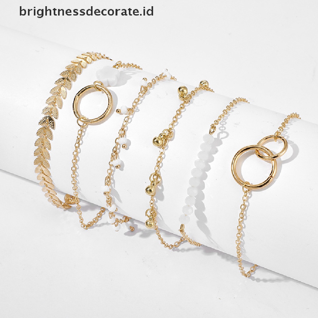 [Birth] 6pcs/set Gelang Boho Set Wanita Jumbai Daun Rantai Melingkar Bangle Perhiasan [ID]