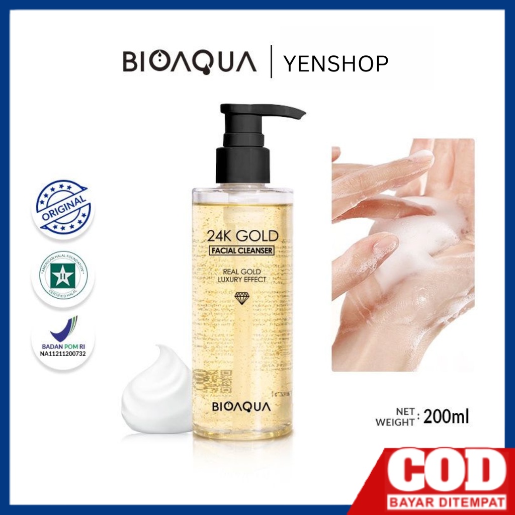 BIOAQUA 24K GOLD FACIAL CLEANSER face wash foam cleanser soap 24k gold acne sabun perawatan pembersih &amp; kecantikan wajah muka pria wanita pemutih pembersih wajah berjerawat memutihkan