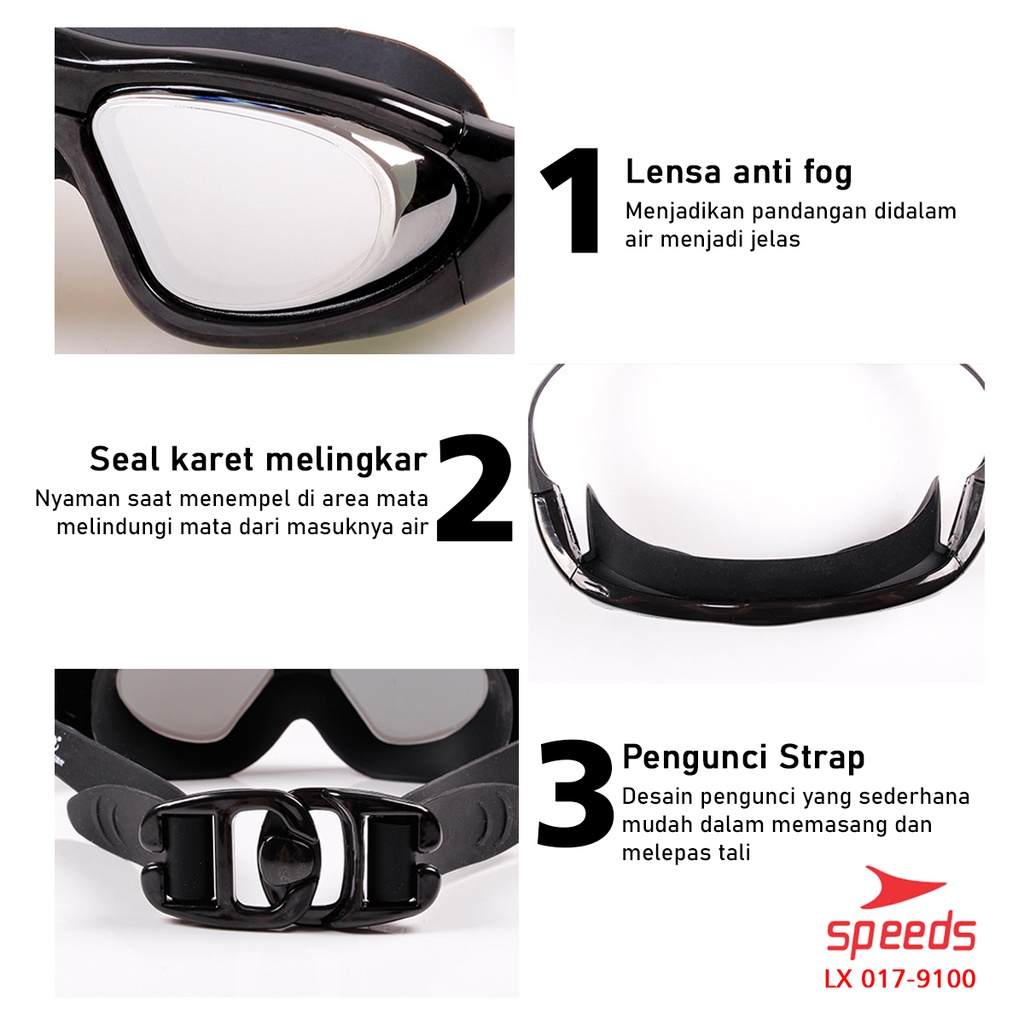 SPEEDS Kacamata renang anak Dewasa Remaja Rainbow ANTI FOG &amp; UV PROTECTION 017-9100