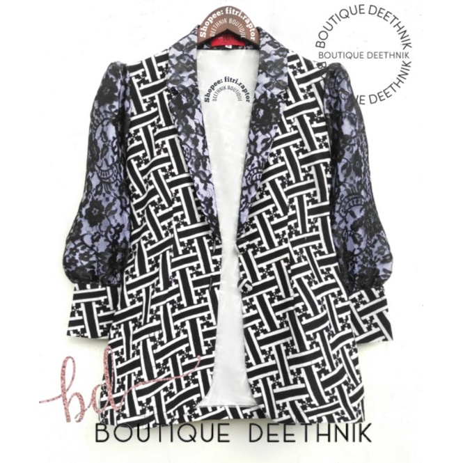 Deethnik Baju batik model blazer warna hitam batik cap mix brokat premium