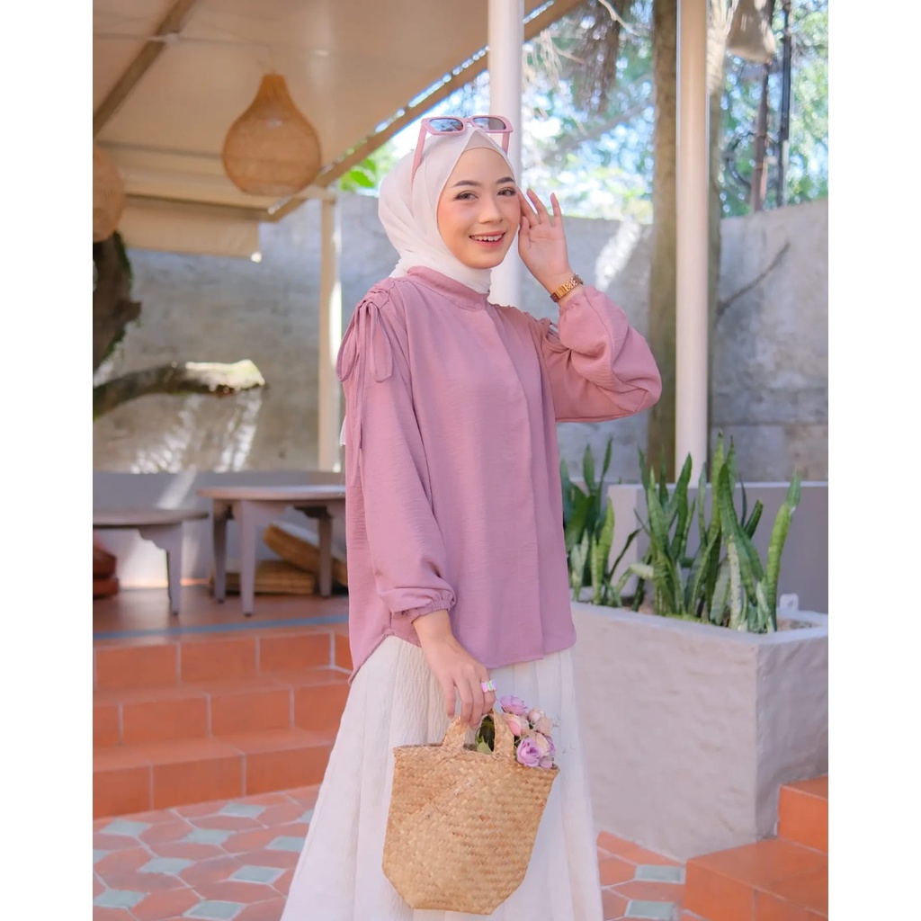 NUNA TOP KEMEJA CRINKLE TANGAN PANJANG SERUT - BAJUA ATASAN WANITA POLOS CASUAL