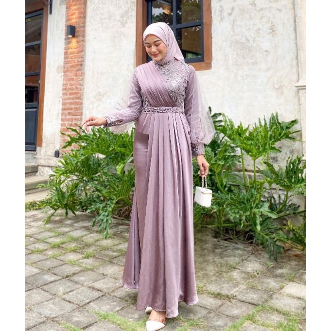 BATIK EXPRESS - Gamis Wanita Premium Adeeva Gamis Brokat Tulle Mix Satin Premium Gamis Lebaran Syari Dan Lamaran Terbaru Dress Kondangan Modern