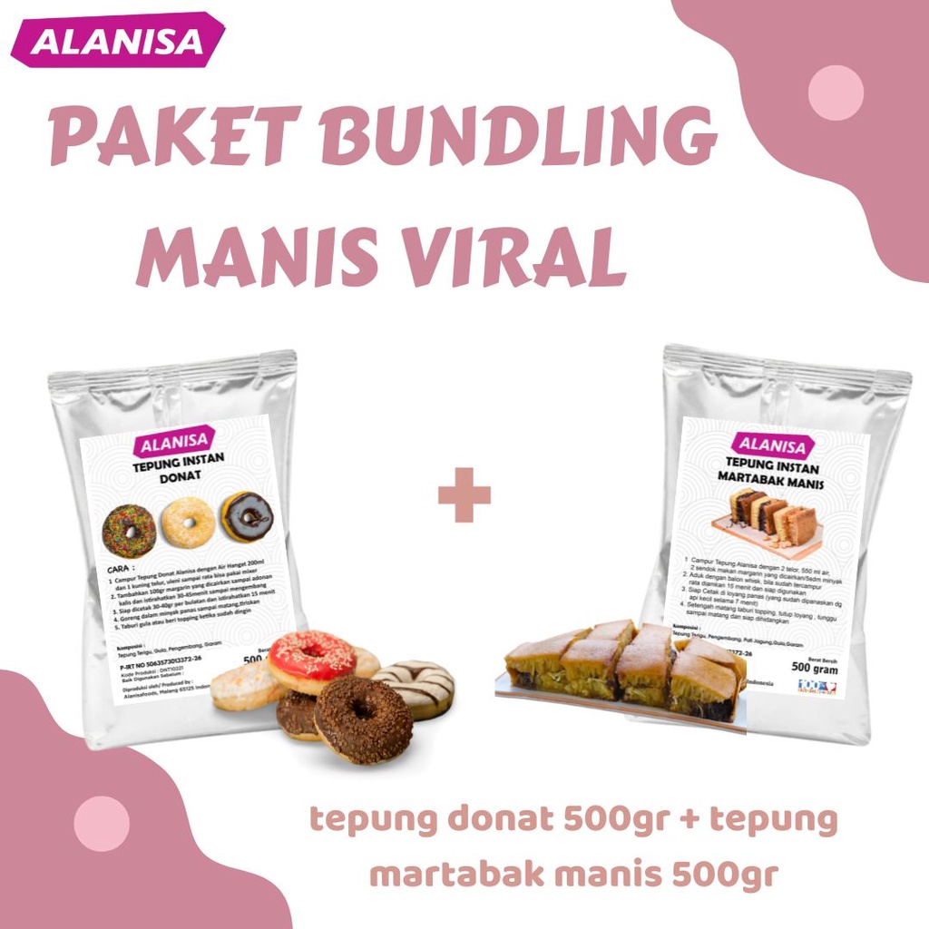 

PAKET BUNDLING MANIS VIRAL (TEPUNG MARTABAK MANIS 500GR+TEPUNG DONAT 500GR)
