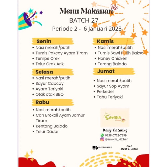 

KATERING MAKANAN RUMAHAN ENAK SEHAT & MURAH (Periode 1 minggu)