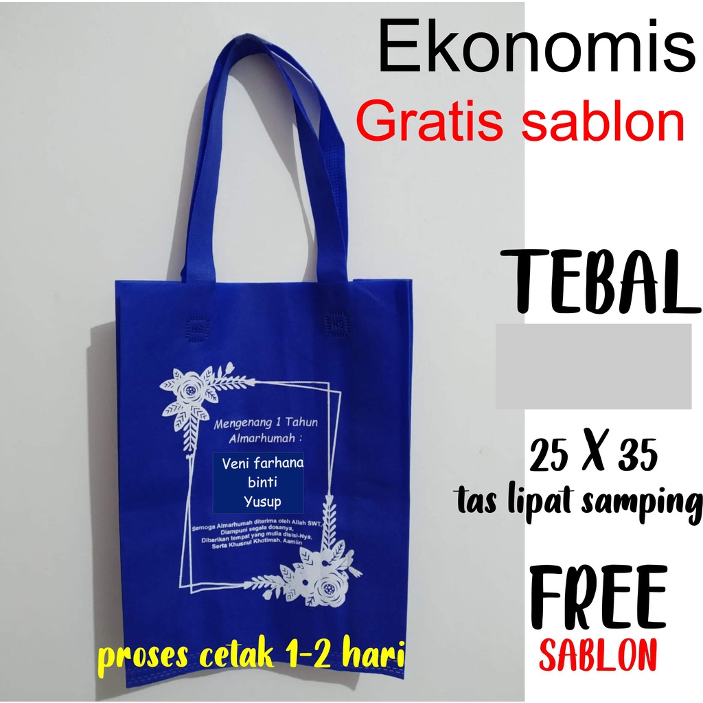 

Tas Spunbond Sablon 25x35x8 Goodie Bag Tas Kain Belanja Sablon Tas Souvenir Tas Promosi Tas Ultah sablon tas seminar