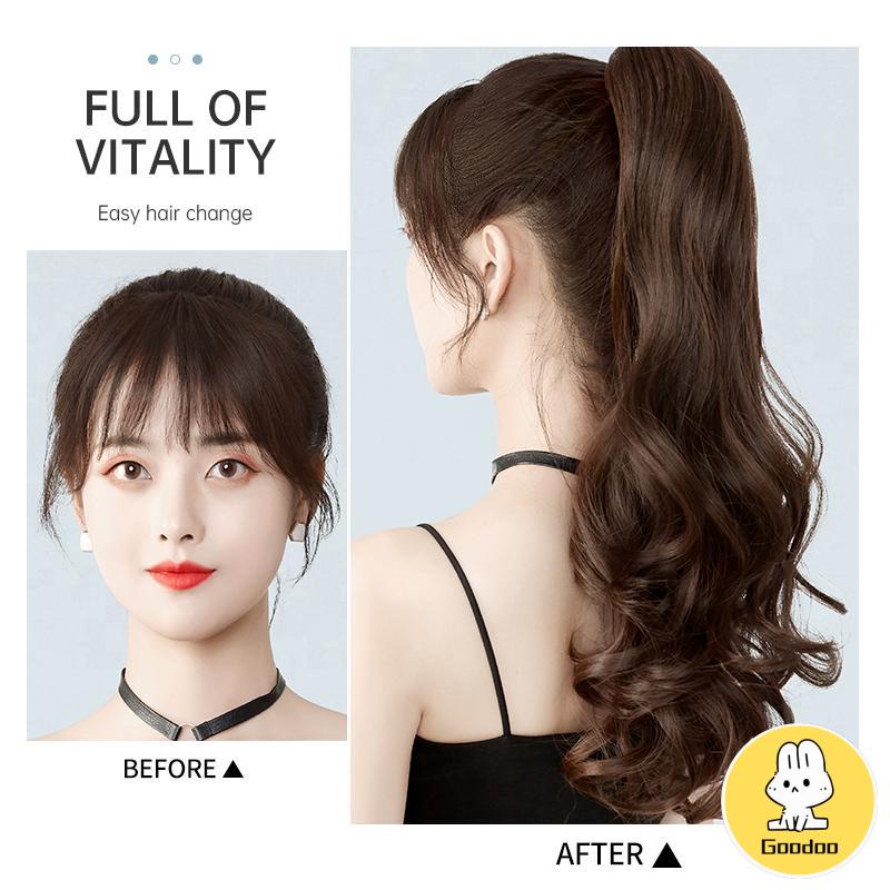 Ikat Rambut Palsu Gelomban Wig Rambut Gelombang Cakar Klip Rambut Pendek Kuncir Kuda Poni Keriting 8 Gigi Klip Wig Wanita -Doo