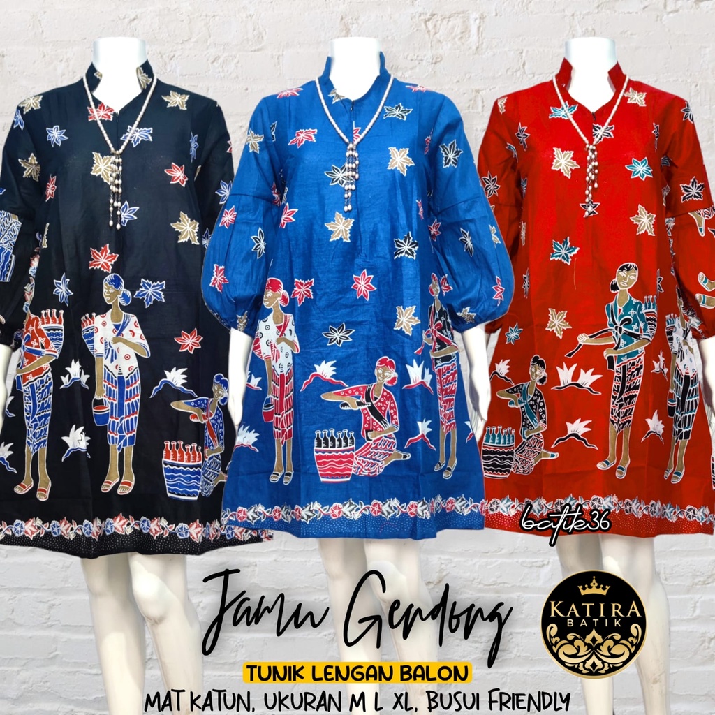 READY STOCK TUNIK JAMU GENDONG LENGAN BALON BATIK  CANTIK SERAGAM KANTOR PESTA KONDANGAN NIKAHAN BIG