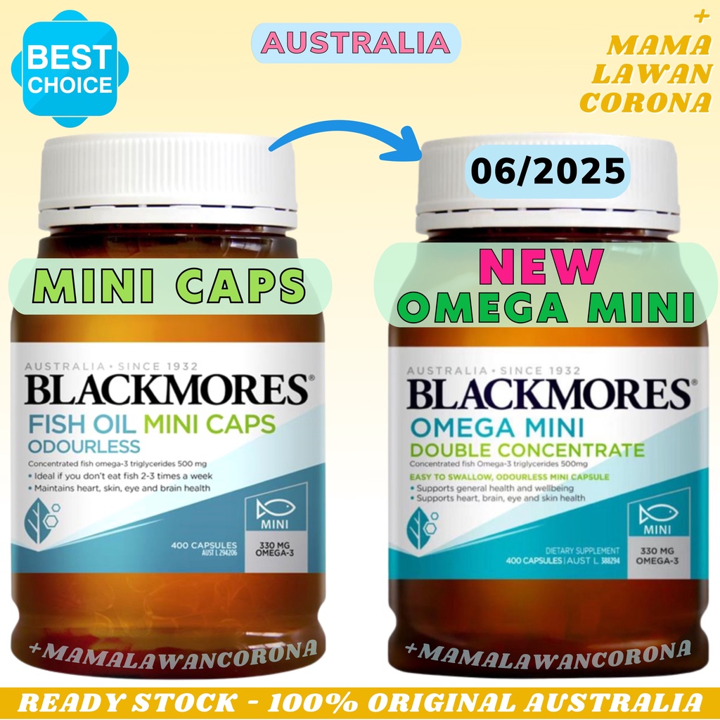 Blackmores Omega Brain Health High DHA 60 Capsules / Fish Oil Mini Caps 400 Kapsul AUSTRALIA Odourless / Mini Double Concentrate Omega 3 / Omega Triple 150 Kapsul