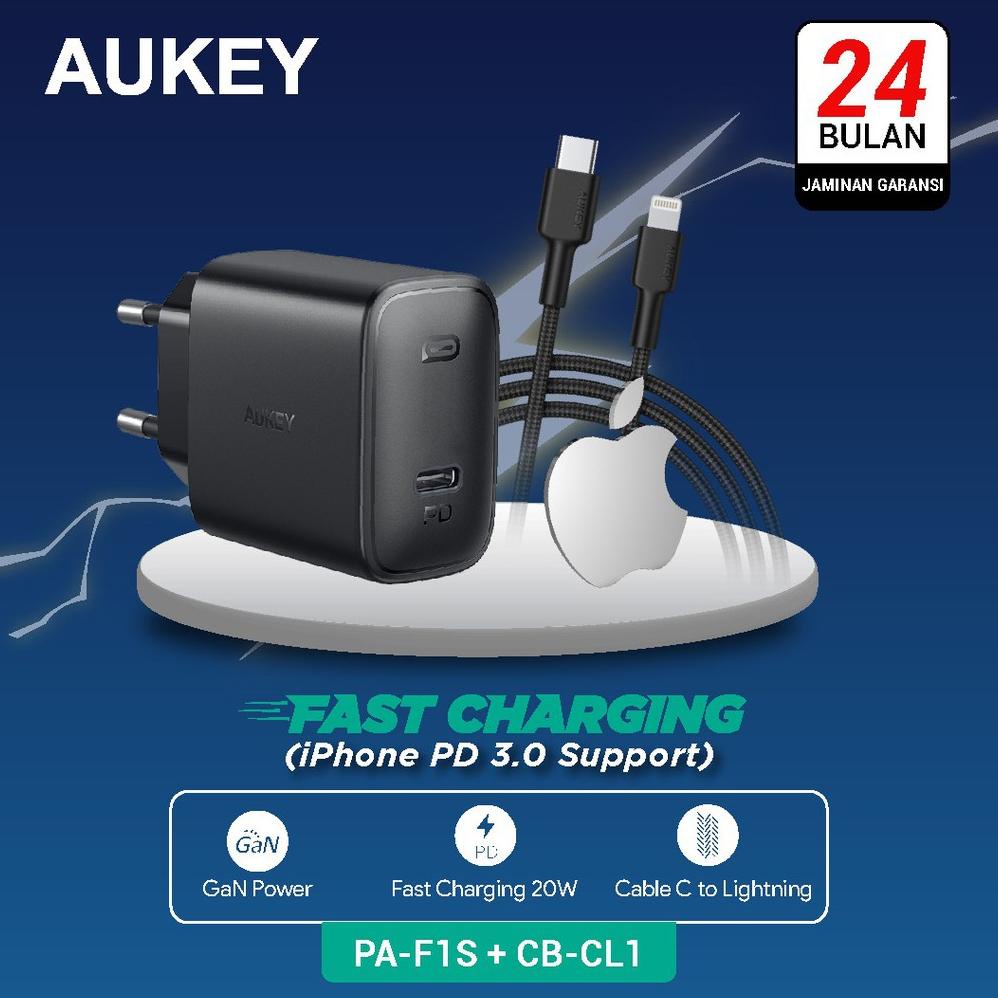 PRODUK- AUKEY CHARGER PA-F1S + AUKEY CABLE CB-CL1 .