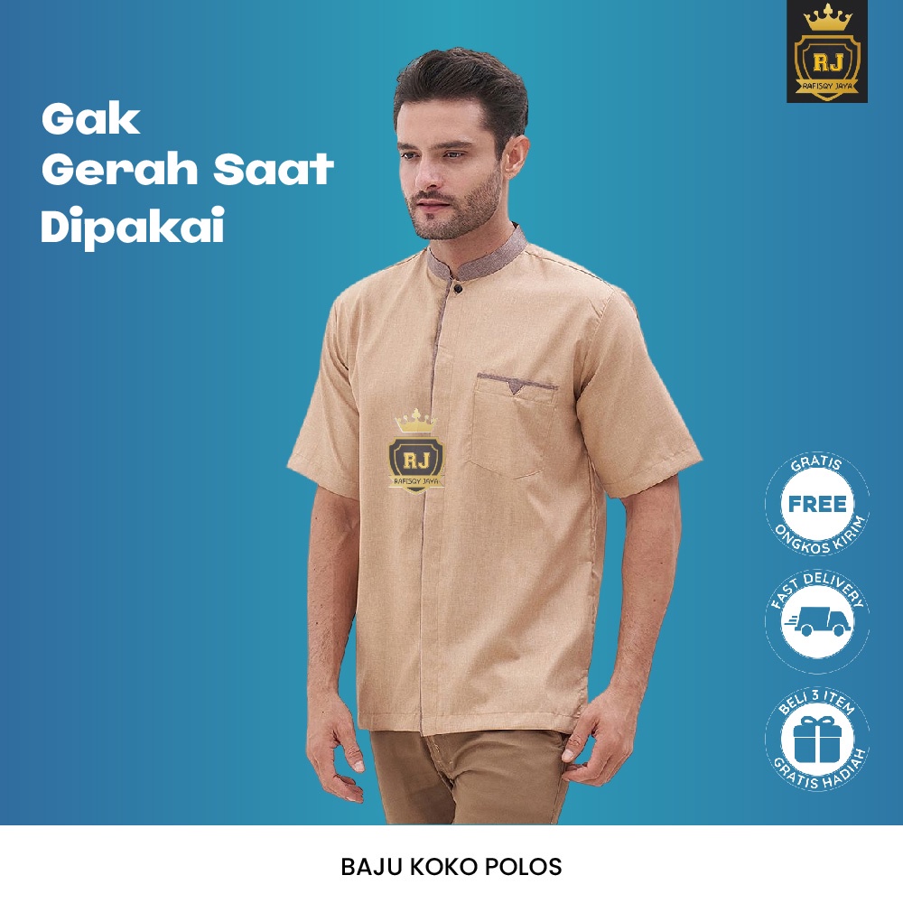 Baju Koko Pria Haddad Rafisqy Jaya - Kemeja Kurta Muslimin Lengan Pendek Katun Adem - Atasan Kemko D