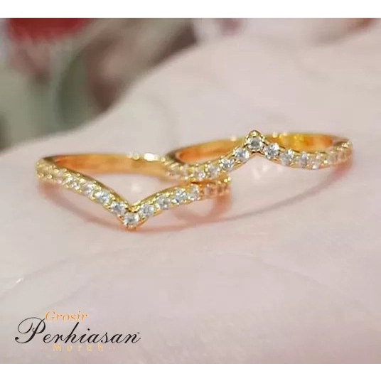 Cincin Xuping Viral Motif Fuji Later V Full Permata Lapis Emas 24K