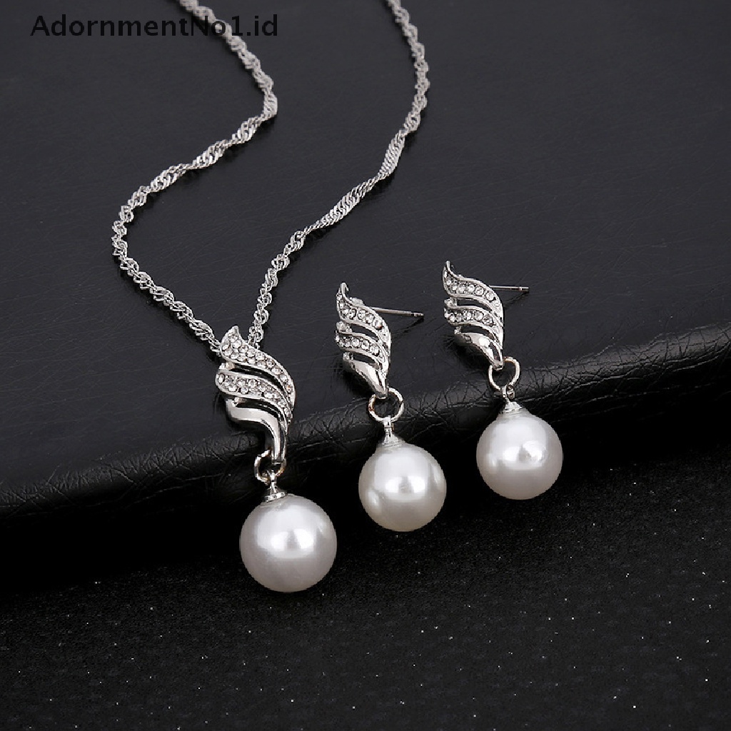 [AdornmentNo1] 1set Berlian Imitasi Pernikahan Bridal Perhiasan Set Untuk Wanita Mutiara Imitasi Liontin Kalung Anting Set Pesta Perhiasan Hadiah [ID]