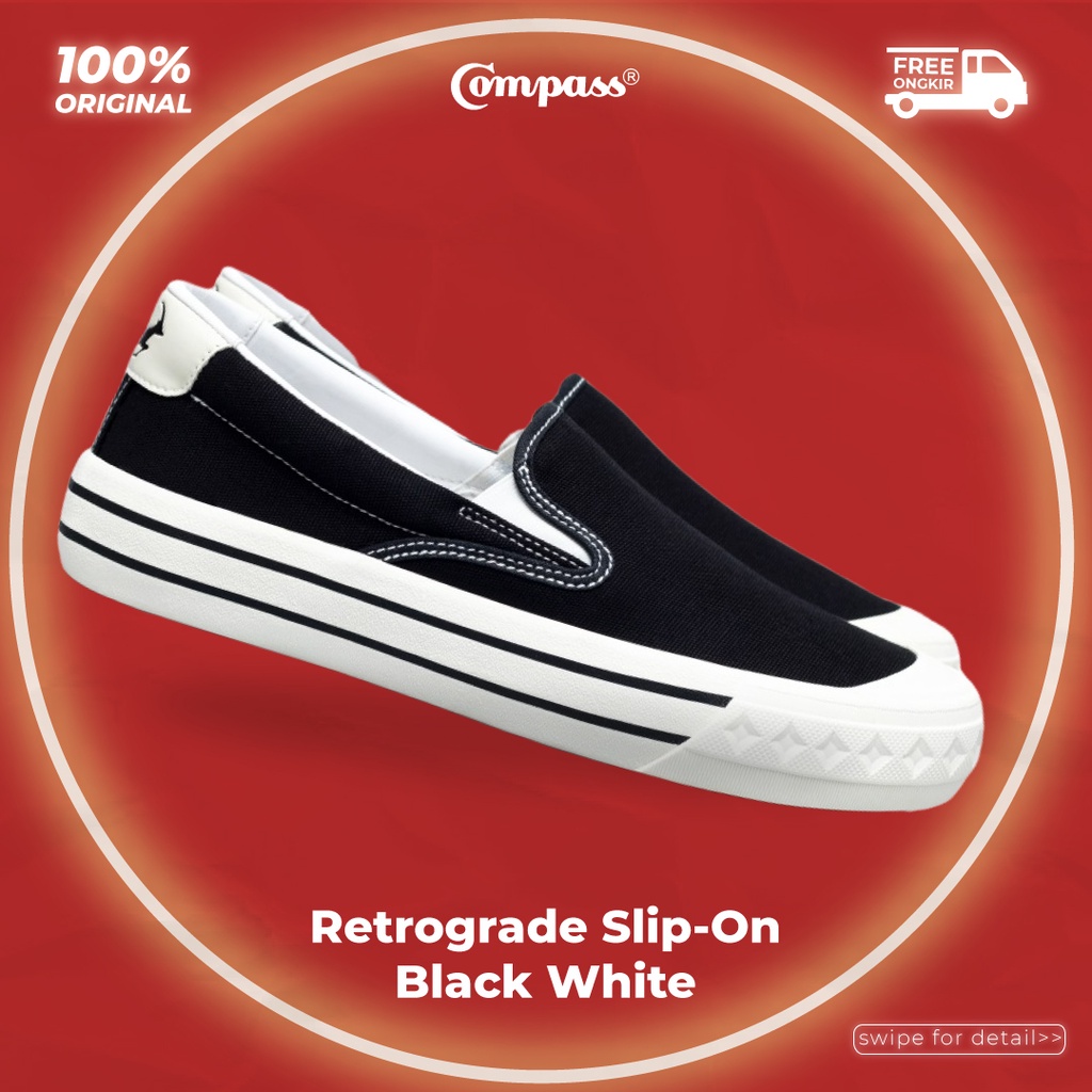 [ORIGINAL] SEPATU COMPASS RETROGRADE SLIP-ON BLACK WHITE