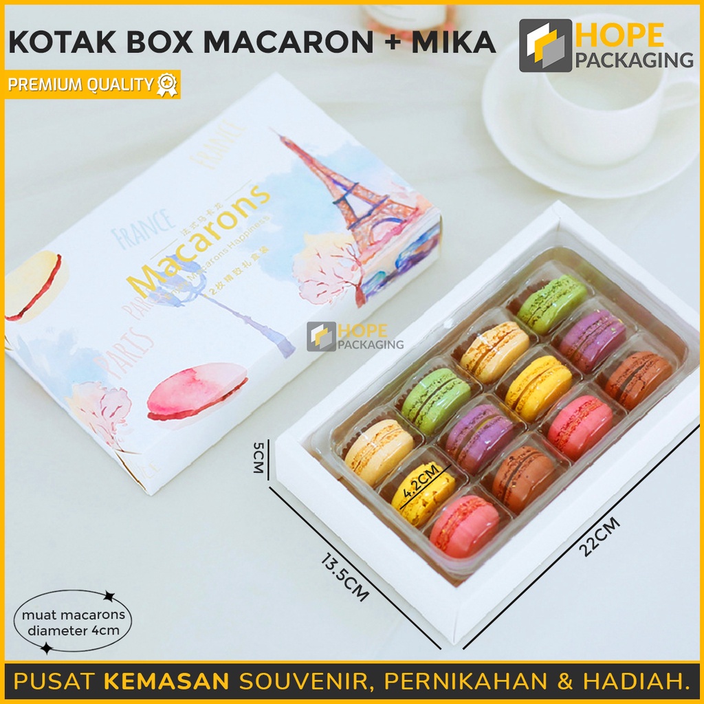 Kotak Box Macaron + isi mika 12 Kemasan Kue Cake Roti Rice Box Hampers / dus makanan coklat roti