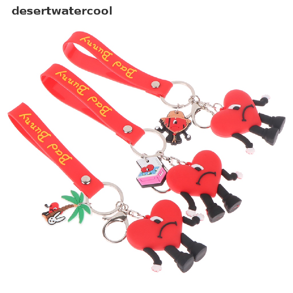 Deid 3D Bad Bunny Karet Gantungan Kunci Lucu Merah Bentuk Hati Keyring Key Chains Pendant Martijn