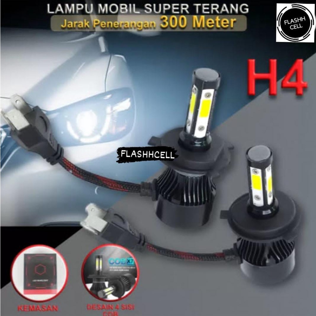 Lampu Mobil LED COB Headlight H4 Cool White 2 PCS Super Terang 8000LM / Lampu Depan Mobil 4sisi