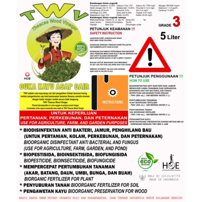 CUKA KAYU ASAP CAIR "Theacea Wood Vinegar" 5 Liter Grade 3