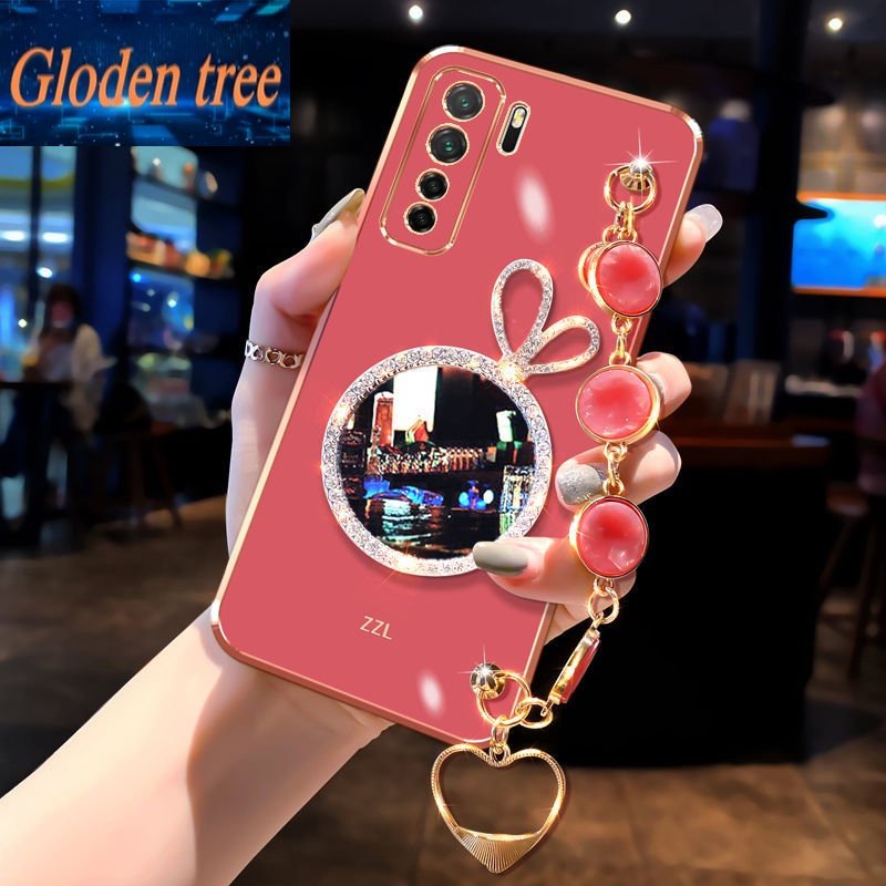 Casing Ponsel Pohon Gloden Untuk Huawei Y6P Y6 2019 Y7 2019 Mate10 10Pro 20 20x20pro 30 30E Shell Rabbit Vanity Mirror Dengan Gelang Permata