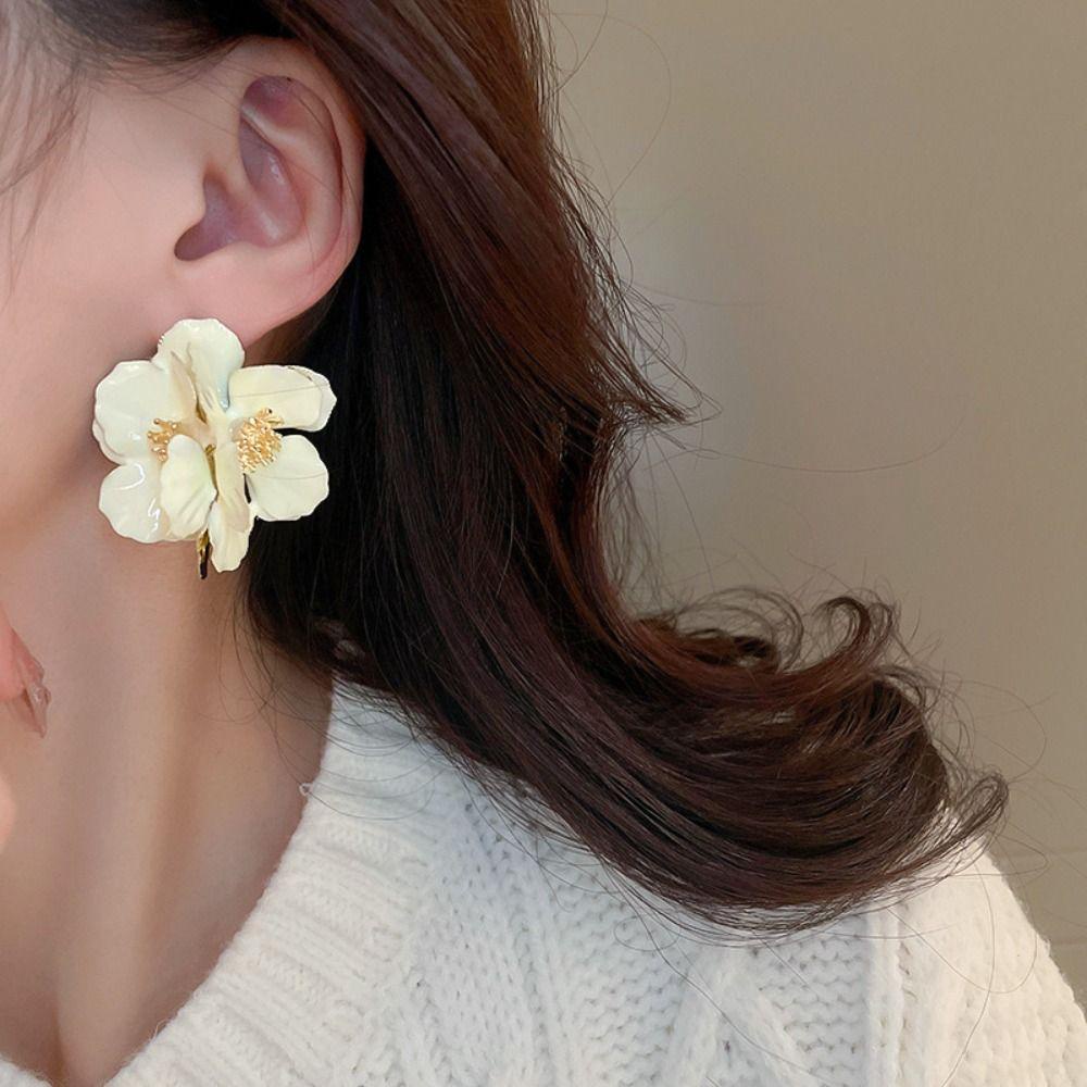 Mxbeauty Anting Bunga Besar Minoritas Manis Pesta Gaya Pengadilan Temperamen Tembaga Gaya Korea Perhiasan