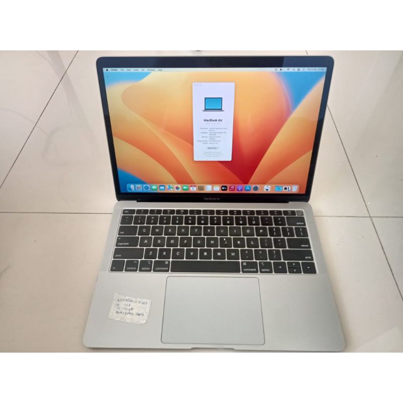 OBRAL MAC AIR RETINA 2019 RAM 8 OS VENTURA SSD128 CORE i5 GREY 13 INCH MULUSS