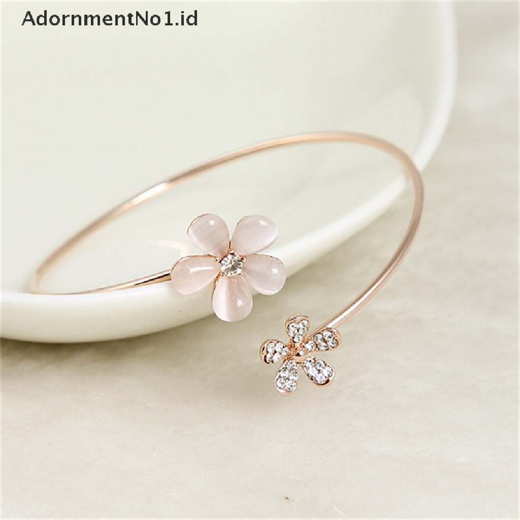 [AdornmentNo1] Fashion Wanita Bunga Kristal Lapis Emas Cuff Gelang Bangle Charm Perhiasan Hadiah [ID]