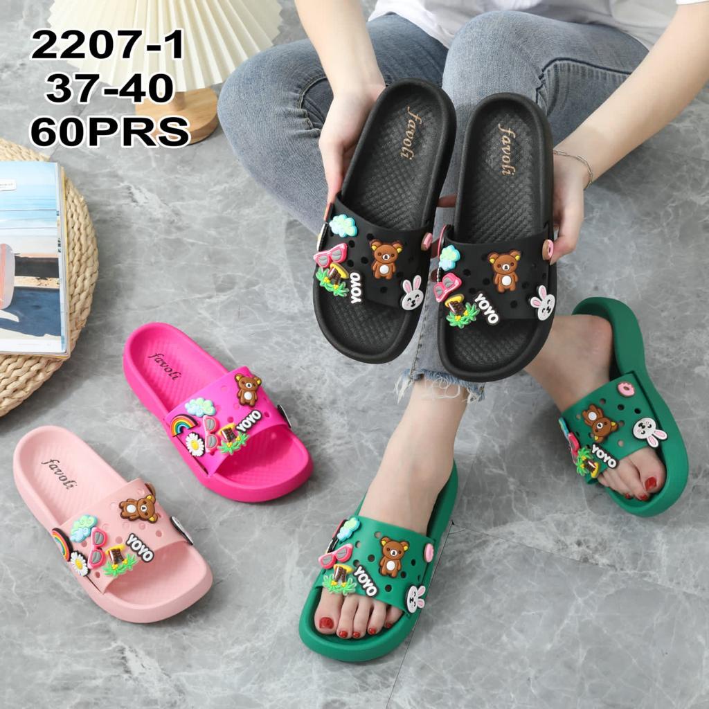 Sandal Wanita Jelly Rubber Slip On Import Jibbitz Coconut Bear &amp; Robot Winola Collection WNL 2207-1