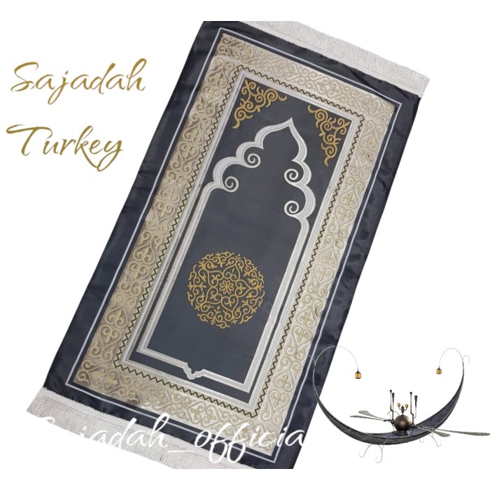 Sajadah Sajadah Turki Prayer Rug Turkey Bahan Satin Premium Import Turkey - Hitam(J2E6) Sajadah Wang