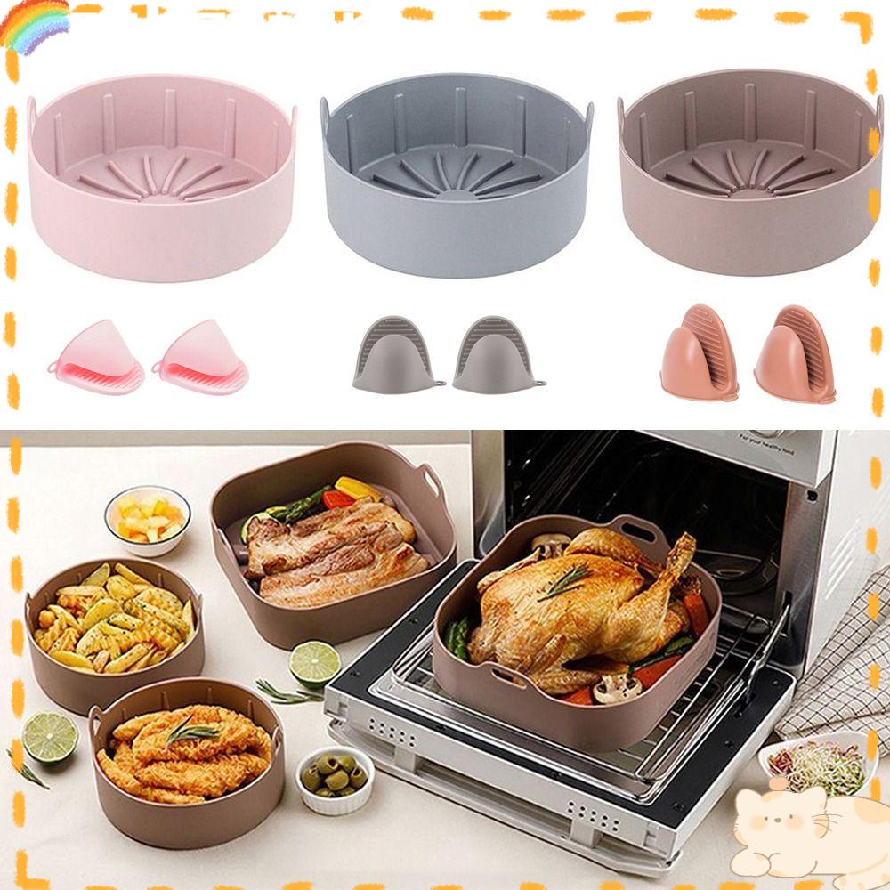 Solighter Round Silicone Pot Soft Grill Pot Tray Masak Reusable Pengganti Liners Dengan Klip Tangan