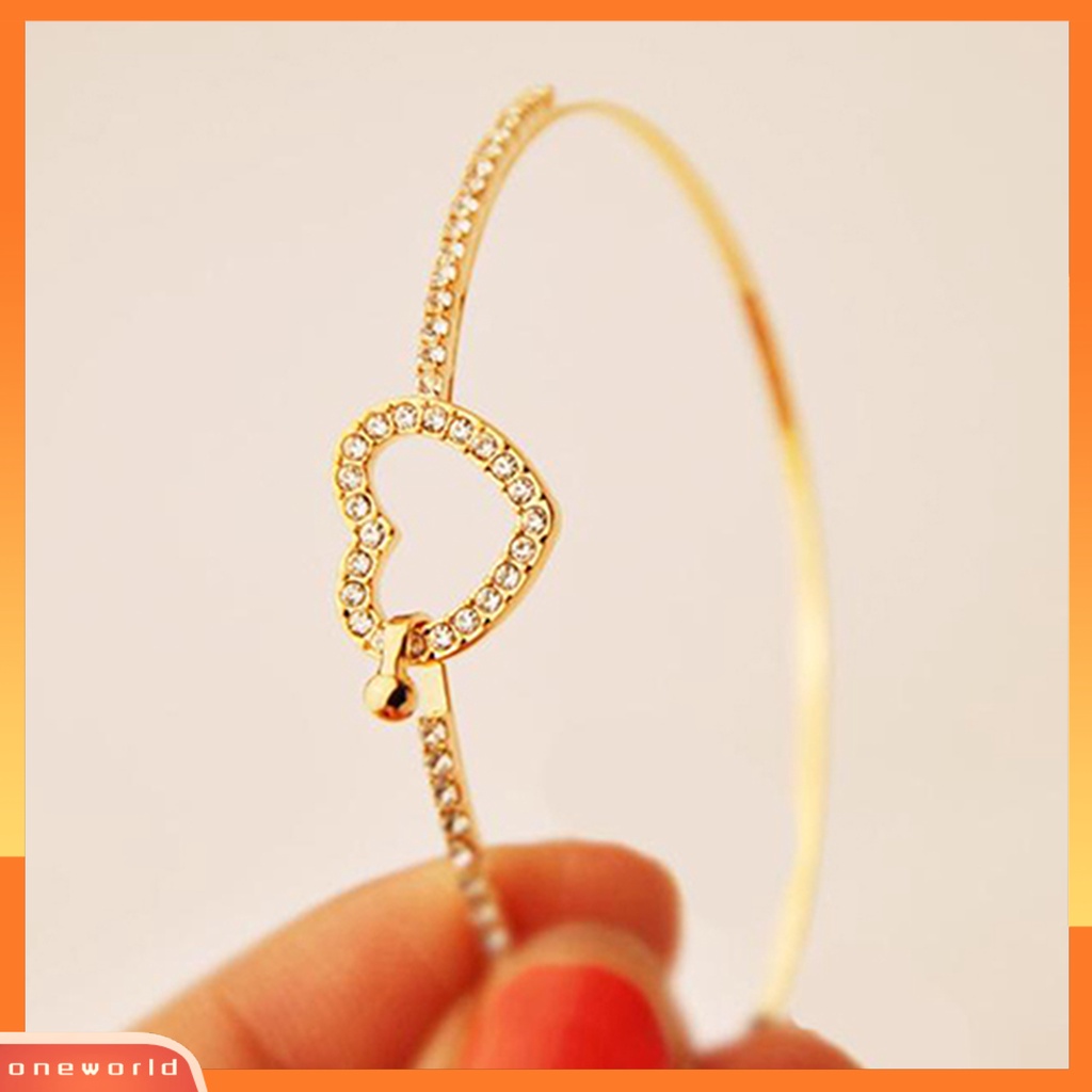 {oneworld} Slim Bangle Cinta Hati Pesona Mewah Golden Kristal Berlian Imitasi Gelang Slim Bangle Untuk Wanita