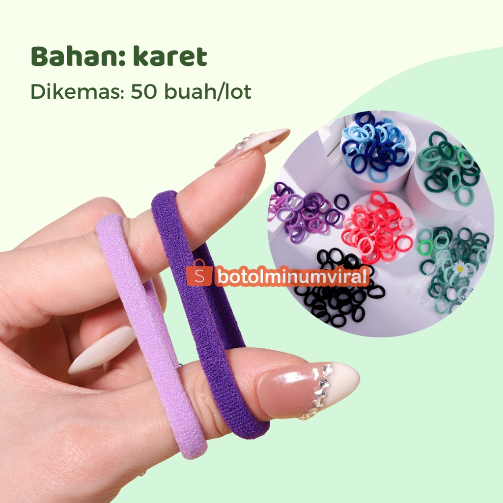 Ikat Karet Tali Rambut Anak Dewasa Korea Elastis 500pcs Ada Pouch