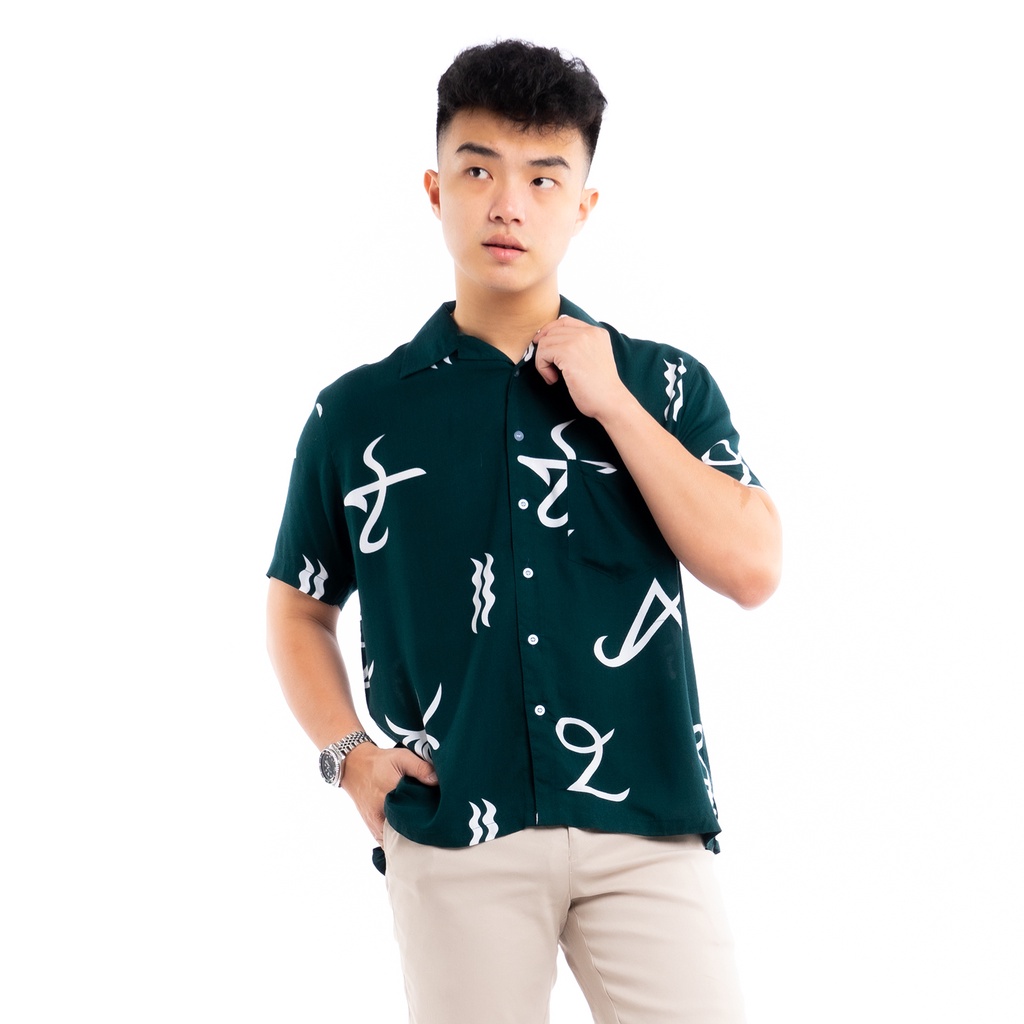 819 Kemeja Pria Lengan Pendek Kemeja Hawai Hawaiian Shirt Kemeja Motif Rayon Kemeja Pantai Pria Kemeja Santai Kemeja Vintage Ready Hingga Big Size Green