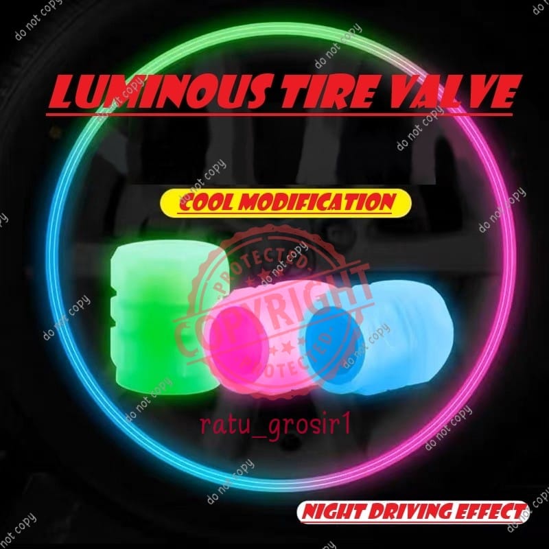 Pentil Led Nyala Ban Mobil Motor Sepeda Glow In The Dark Luminous tutup pentil NEON premium valve cap high quality luminous powder build