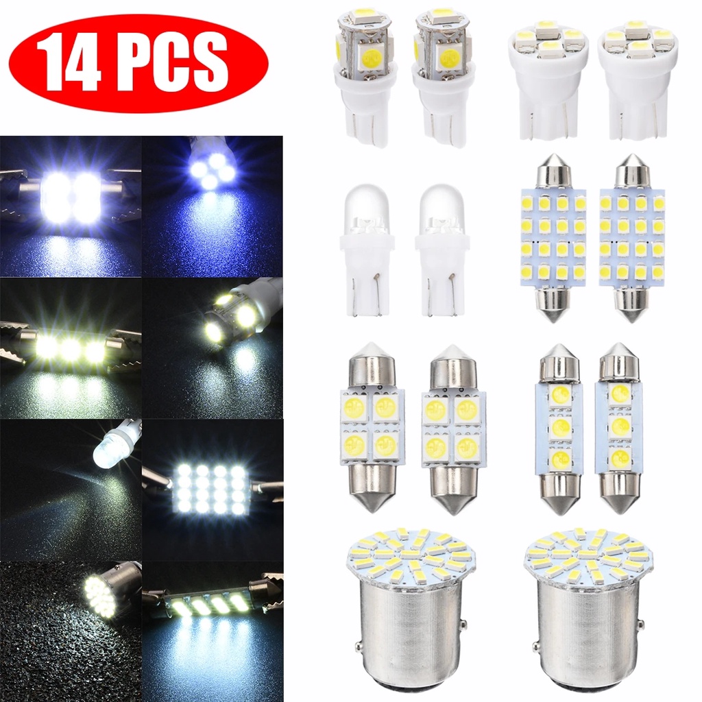 14pcs/set Campur T10 W5W Interior Mobil Lampu LED Auto Map Dome Plat Nomor Pengganti Lampu Kit Putih Set Batang Ekor Parkir Bohlam