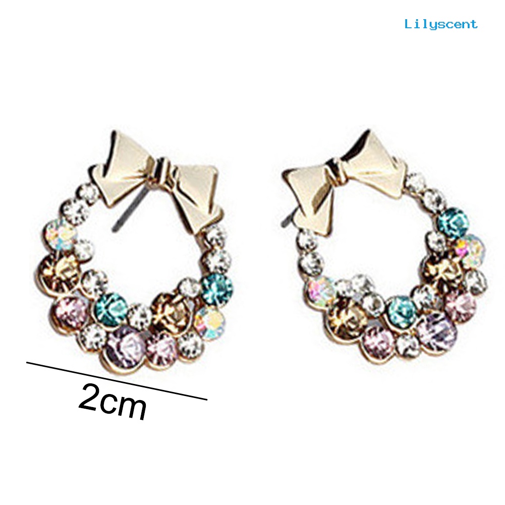 [LS] Wanita Multicolor Berlian Imitasi Hias Ikatan Simpul Dekorasi Stud Earrings Perhiasan Hadiah