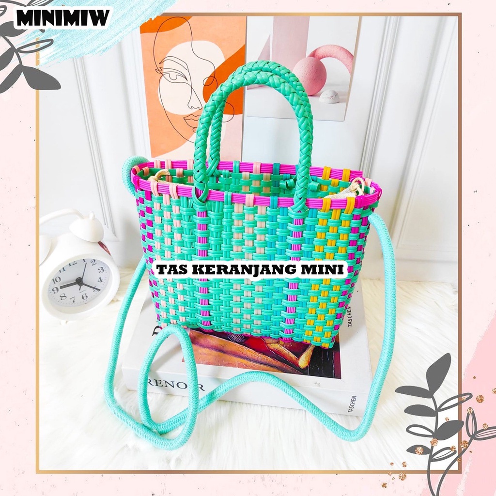 TAS KERANJANG PASAR MINI ANYAMAN TOTE BAG MURAH SLEMPANG KOREA SELEMPANG