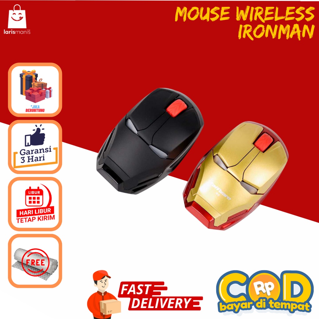 TaffWare Wireless Iron Man Style Optical Mouse Silent Click 2.4Ghz Mouse Komputer Mouse Game Mouse Keren Tanpa Kabel