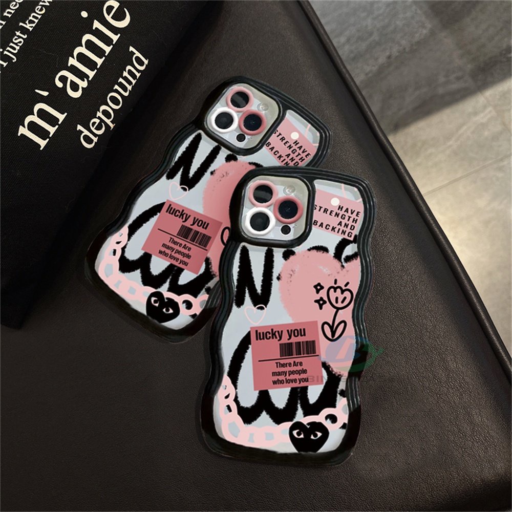 Redmi Note 11S 11 Pro Redmi 10C 10A 9A Note10 5G Note 10S 9C 9T Note9 Note8 Poco X3 Pro NFC Huruf Doodle Dan Hati Pink Tepi Melengkung TPU Phone Case Binteacase