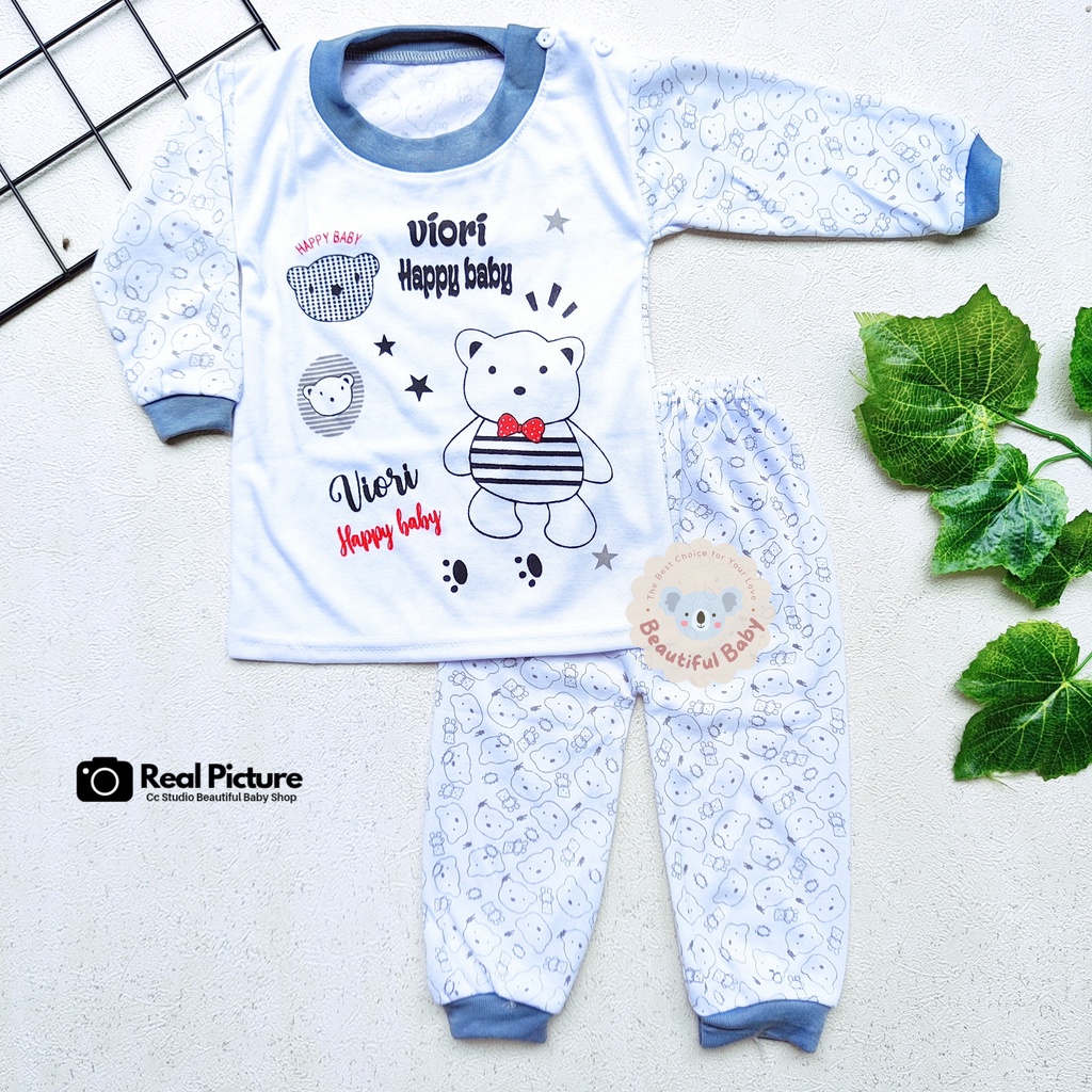 Setelan Baju Bayi Panjang Laki-laki Motif Viori Bear / Piyama Bayi Laki-laki / Baju Tidur Bayi / Kaos Oblong Bayi &amp; Anak Kancing Pundak / Baby.ou