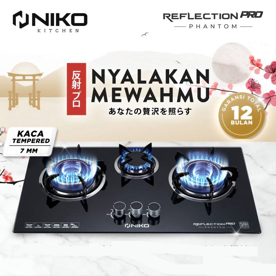 NIKO KOMPOR GAS TANAM KACA KOMPOR 3 TUNGKU REFLECTION NIKO PRO PHANTOM