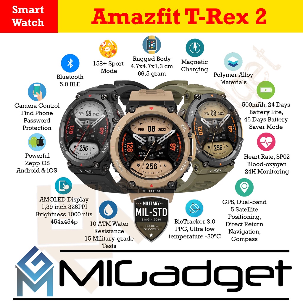 Amazfit T-Rex TRex T Rex 2 Smartwatch Jam Tangan Military Grade