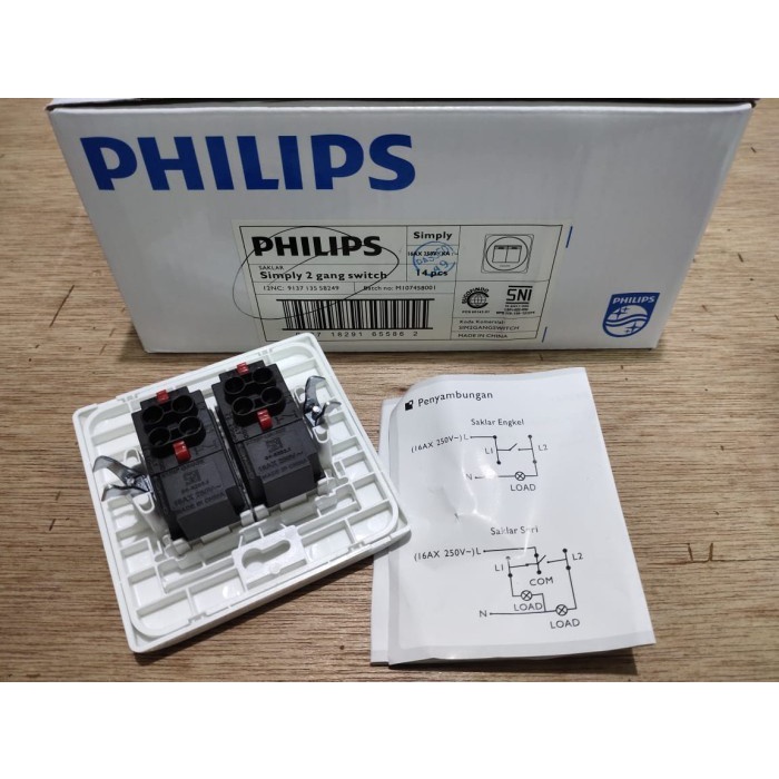 STEKER SAKLAR SIMPLY 2 GANG 1 WAY SWITCH PHILIPS SAKELAR ENGKEL 2G OLS Philips simply saklar tunggal engkel 2 gang 1 way single switch ori