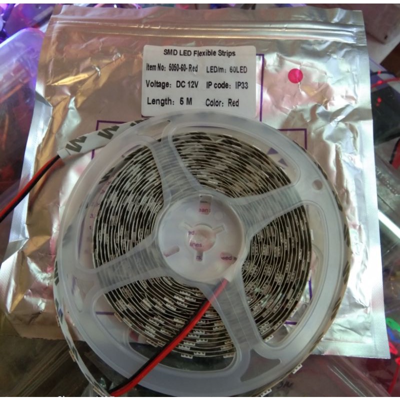 Led Strip MERAH SMD 5050 DC 12V 1rol panjang 5meter ip33 indor